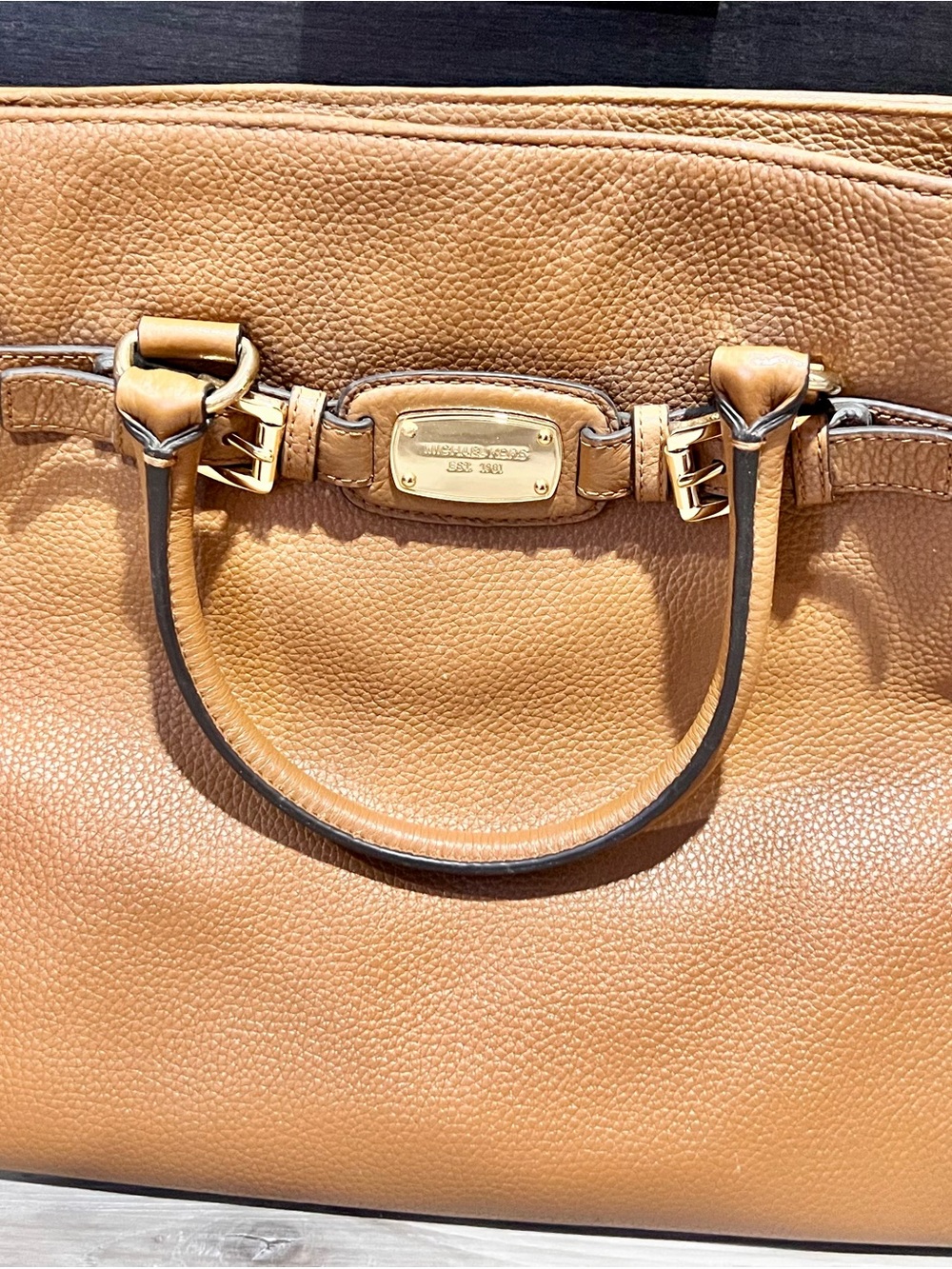 Michael Kors Cognac Leather Satchel with Gold Hardware